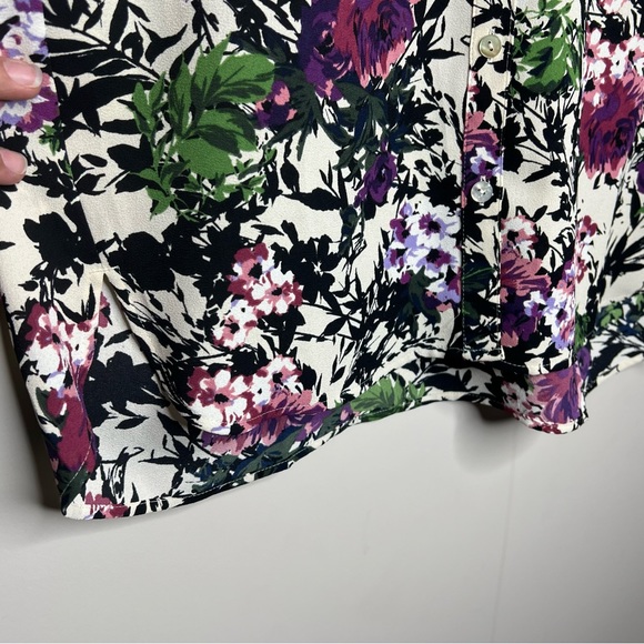 J Jill Relaxed Shirttail Blouse Oat Floral button Down Shirt Pocket XL - Picture 8 of 12